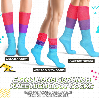 JenPen 2 Pairs 80s 90s Neon Slouch Socks for Women Valentine Galentine's Day Soft Scrunch Socks Gift Extra Long Size 9 to 10