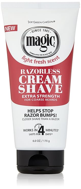 SoftSheen-Carson Magic Razorless Shaving Cream, Hair Removal Cream for Body Hair, Extra Strength Depilatory Cream, Works in 4 Minutes for Coarse Hair, 6 oz
