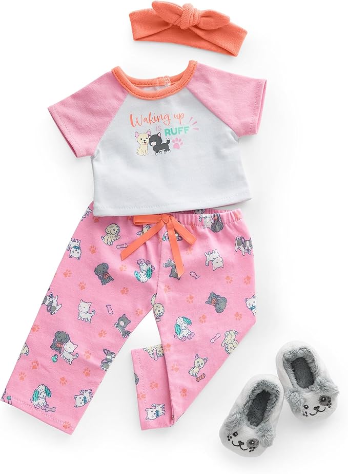 American Girl Truly Me 18-inch Doll Waking Up is Ruff PJs Outfit with Plush Slippers and Knotted Headband, for Ages 6