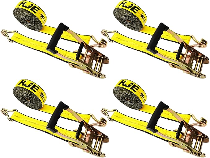 KJE 4 Pack Ratchet Straps Heavy Duty,2" x 27' Ratchet Strap 3,333 Lbs Working Load Limit,Tie Down Ratcheting with J-Hook, Cargo Straps for Truck,Trailer,Moving Appliances
