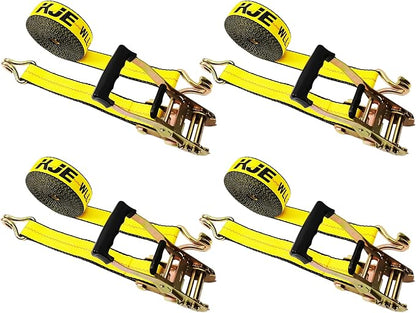 KJE 4 Pack Ratchet Straps Heavy Duty,2" x 27' Ratchet Strap 3,333 Lbs Working Load Limit,Tie Down Ratcheting with J-Hook, Cargo Straps for Truck,Trailer,Moving Appliances