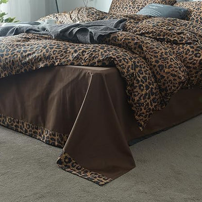 mixinni Leopard Print Queen Size Comforter Set-3 Pieces Animal Cheetah Printed Comforter Sexy Soft Fluffy BrownBlack Floral Print Bedding Set with 2 Pillowcases for All Season-Queen Size