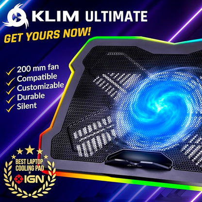 KLIM Ultimate - RGB Laptop Cooling Pad with LED Rim - New - Gaming Laptop Cooler - USB Powered Fan - Very Stable and Silent Laptop Stand - Compatible up to 17" - PC Mac PS5 PS4 Xbox One