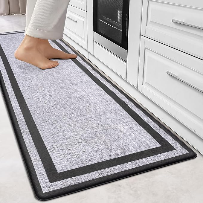 Kitchen Rugs Cushioned Anti Fatigue Floor Mat Standing Desk Mats Non-Slip Waterproof PVC Foam Ergonomic Comfort Rug for Kitchen Sink Office Laundry, 17.3"x59", Frame Grey
