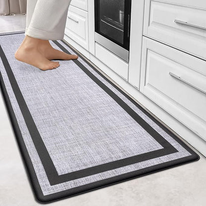 Kitchen Rugs Cushioned Anti Fatigue Floor Mat Standing Desk Mats Non-Slip Waterproof PVC Foam Ergonomic Comfort Rug for Kitchen Sink Office Laundry, 17.3"x59", Frame Grey