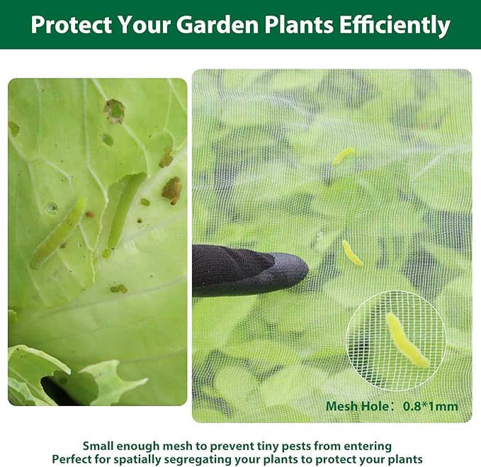 8x24 Ft Garden Netting, Pest Barrier Bird Ultra Fine Mesh Netting with 16 Clips for Garden Raised Beds Garden Plants Net Protection Vegetable Fruit Flowers Outdoor Greenhouse Row Cover