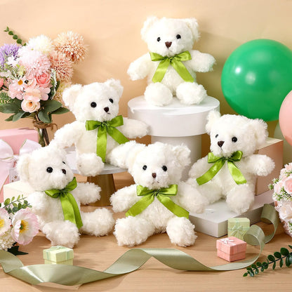 Hungdao 4 Pcs Bears Bulk Gifts Plush Bear Stuffed Animals 10 Inch Cute Soft Stuffed Animals with Green Bows for Baby Shower Birthday Party Favor Centerpiece Decoration(White)