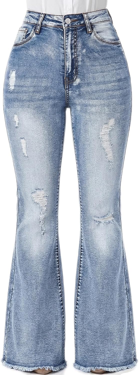 Vintage Bell Bottoms Flare Jeans for Women 90s High Waist Ripped Distressed Wide Leg High Rise Denim Pants