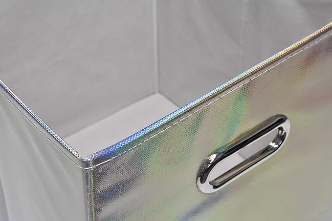 Handy Laundry 6-Pack Foldable Cube Storage Bins – Decorative Collapsible Organizer for Shelves, Closets, Underbed, Clothes, or Kids’ Toys (Shiny Silver)