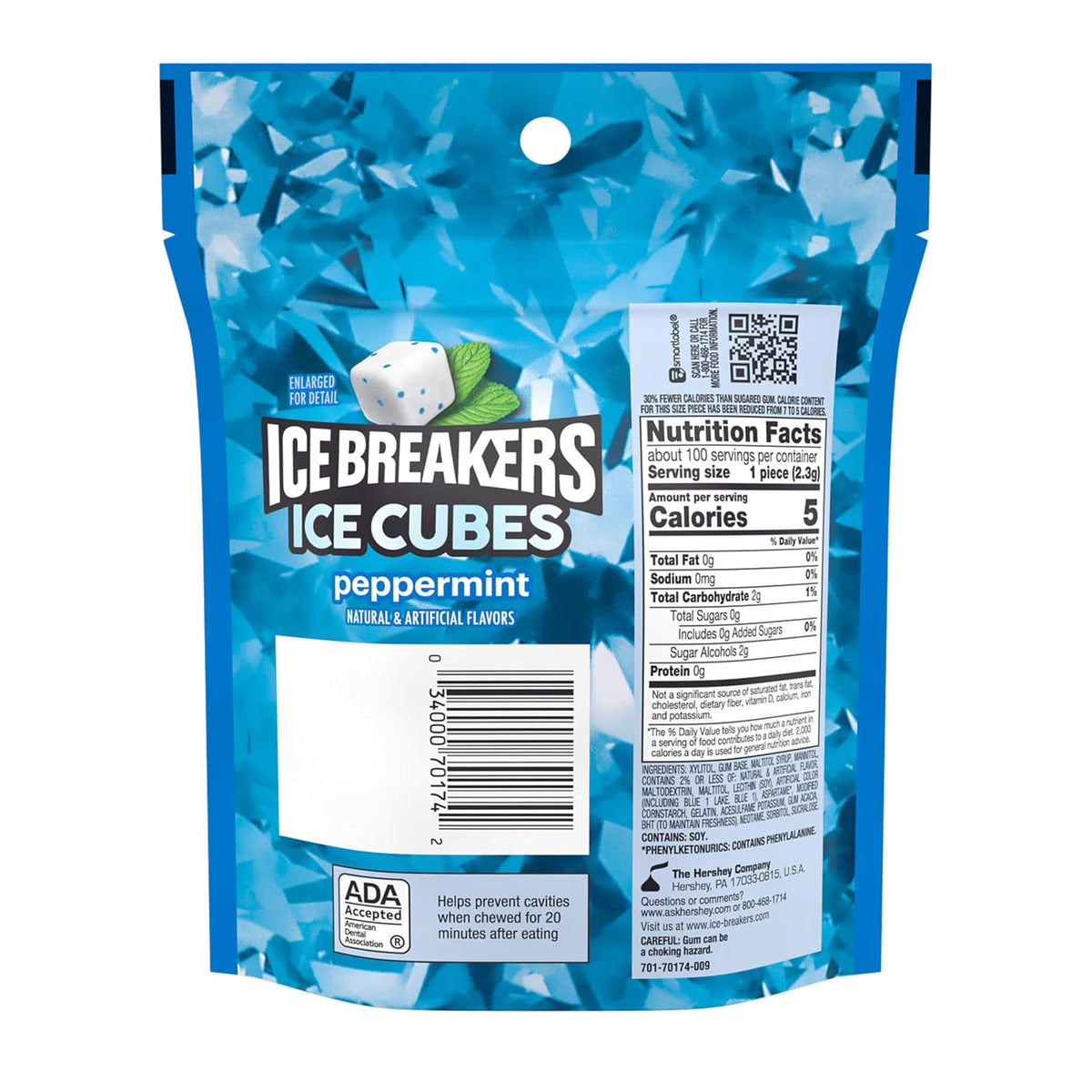 ICE BREAKERS Ice Cubes Peppermint Sugar Free Chewing Gum Pouch, 8.11 oz (100 Pieces