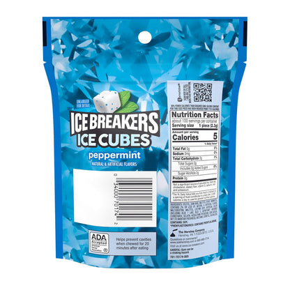 ICE BREAKERS Ice Cubes Peppermint Sugar Free Chewing Gum Pouch, 8.11 oz (100 Pieces