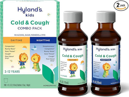 Hyland's Kids Cold and Cough, Day and Night Combo Pack, Cold Medicine for Ages 2 and up, Syrup Cough Medicine for Kids, Nasal Decongestant, 4 Fl Oz (Pack of 2)