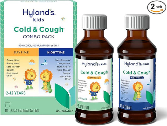 Hyland's Kids Cold and Cough, Day and Night Combo Pack, Cold Medicine for Ages 2 and up, Syrup Cough Medicine for Kids, Nasal Decongestant, 4 Fl Oz (Pack of 2)