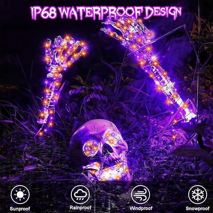 4 Pack Halloween Solar Fairy Lights 131.2Ft 400 LEDs Outdoor Twinkle Lights with 8 Modes, Waterproof Silver Wire String Lights for Garden Patio Party Decorations (Orange Purple)