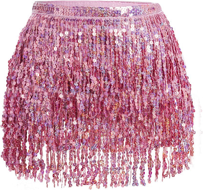 SUMERSHA Women's Sequin Tassel Belly Dance Hip Scarf