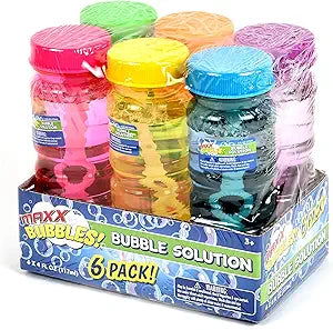 Sunny Days Entertainment 6 Pack Bubble Solution  4oz Bubble Blower Bottles with 6-Hole Wand  Bottle of Bubble Solution for Kids  Birthday Party Favor Toy - Maxx Bubbles