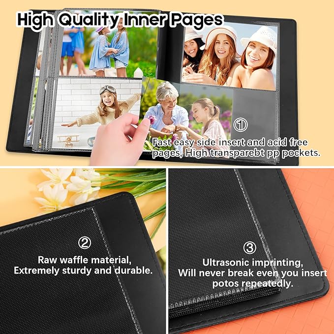 Aevdor 272 Pockets Photo Album 5x7 Holds 272 Photos, Extra Large Capacity Leather Cover 5x7 Photo Album with Front Window for Family Wedding Baby Pictures, 5x7 Photo Book with Black Inner Pages, Black