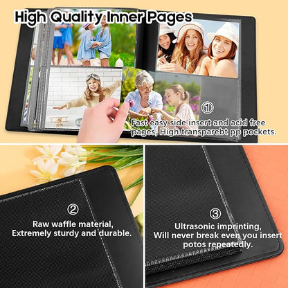 Aevdor 272 Pockets Photo Album 5x7 Holds 272 Photos, Extra Large Capacity Leather Cover 5x7 Photo Album with Front Window for Family Wedding Baby Pictures, 5x7 Photo Book with Black Inner Pages, Black