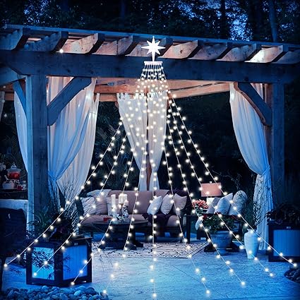 Christmas Decoration Star Lights Outdoor,317 LED 16.4Ft Christmas Tree Toppers String Lights8 Modes Waterproof for Halloween Xmas New Year Holiday Birthday