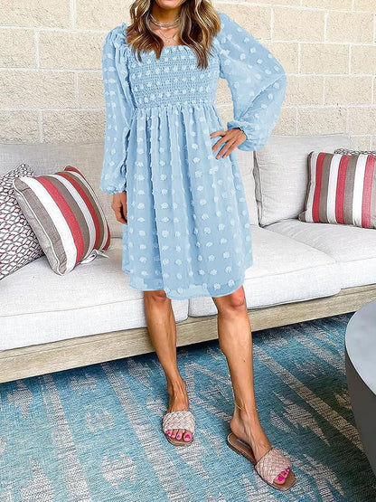 Listicle Women's Long Sleeve Maternity Dress Square Neck Swiss Dot Casual Loose Short Dresses