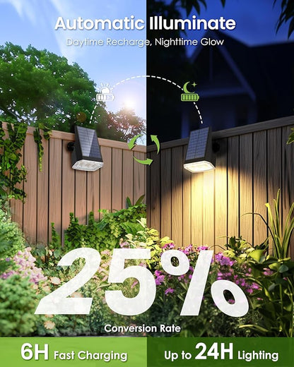 Solar Deck Lights Outdoor Waterproof Landscape Spotlights 63 LEDs 3 Lighting Modes IP65 Solar Step Lights for Outside Patio, Rails, Stairs, Step and House Decor 1 Pack Warm White