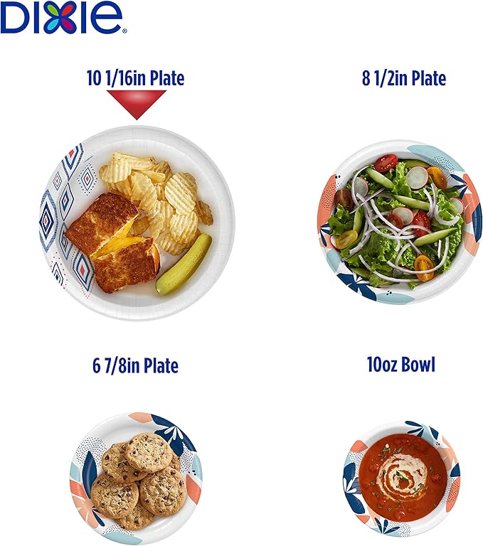 Dixie Large Paper Plates, 10 Inch, 204 Count, 2X Stronger, Microwave-Safe, Soak-Proof, Cut Resistant, Disposable Plates For Everyday Breakfast, Lunch,  Dinner Meals
