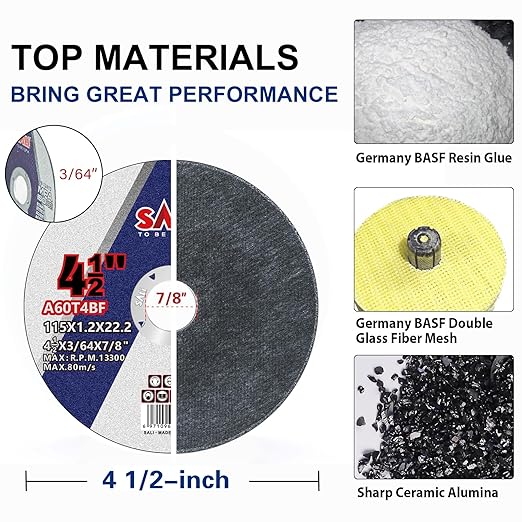 SALI 50 Pack Cut Off Wheel 4 12 Inch Cutting Wheels 4-12" x 364" x 78" for Metal  Stainless Steel, Angle Grinder Cutting Wheel,Cutting Discs with Aggressive Cutting