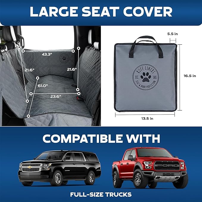 Dog Hammock for Truck with Door Protection - Heavy Duty Large Size Fits Full-Size Trucks - Waterproof Dog Seat Cover for Back Seat - Machine Washable with Travel Bag