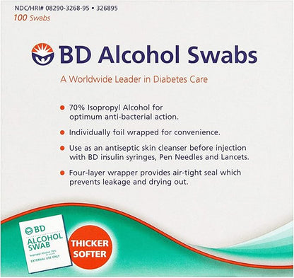 BD Alcohol Prep Swabs - 100 Swabs
