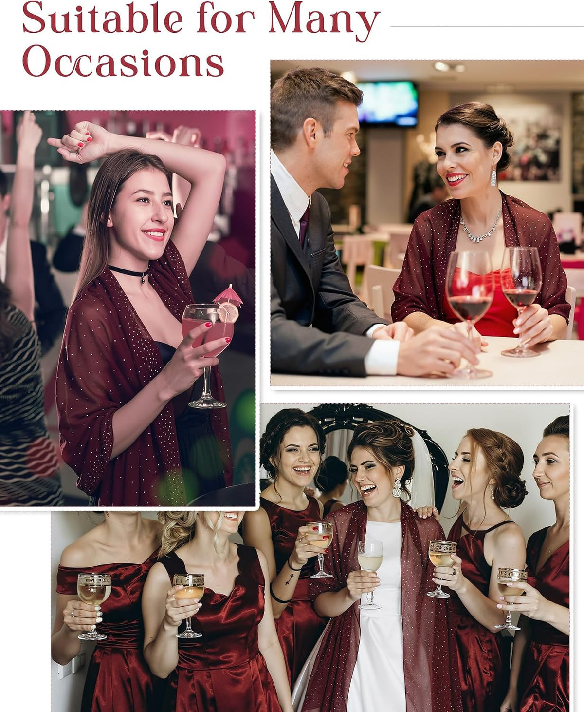 Hercicy 1 Pcs Womens Rhinestones Shawls Evening Dresses Wraps Sheer Chiffon Elegant Soft Silky Sparkly Wedding Bridal Scarf