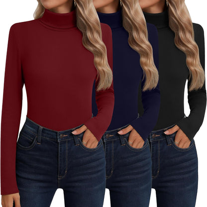 1 Piece Red Neer Women's Turtleneck Long Sleeves Top.