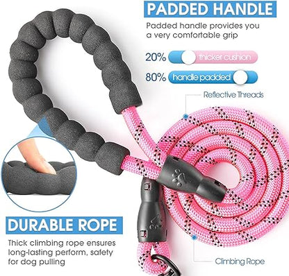 BAAPET 2456 FT Dog Leash with Comfortable Padded Handle and Highly Reflective Threads for Small Medium and Large Dogs (5FT-12'', Pink)