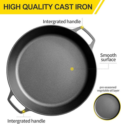 EDGING CASTING Pre-Seasoned Large Cast Iron Skillet 17 Inch, Dual Handle Outdoor Camping Frying Pan, Pizza Pan, Use for Grill, Stovetop, Induction, Oven Safe Cookware