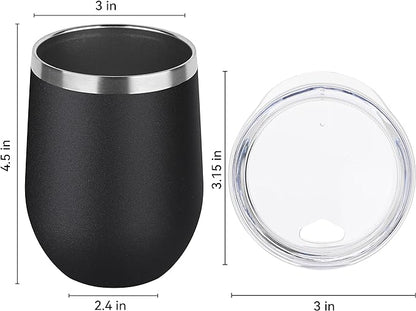 DOMICARE Stainless Steel Wine Tumbler Bulk with Lid, Personalized Insulated Tumblers Set, 12oz Travel Coffee Cups Pack of 4, Black