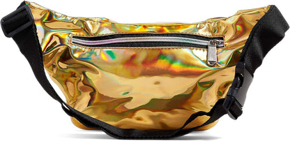 Holographic gold fanny pack, perfect for festivals, parties, and outdoor adventures, waterproof, adjustable, and spacious. Others are loving it!