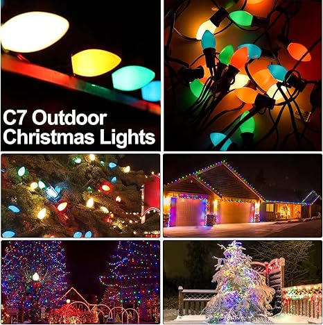 C7 Multicolor Christmas Lights Vintage Christmas Lights String with Multicolor 202 Bulbs,Hanging Christmas Lights Outdoor for Holiday Party Wedding Christmas Decorations (20FT)