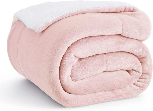 Bedsure Sherpa Fleece Throw Blanket Twin Size for Couch - Thick and Warm, Soft Fuzzy Plush Twin Blanket for Winter, Pink, 60x80 Inches