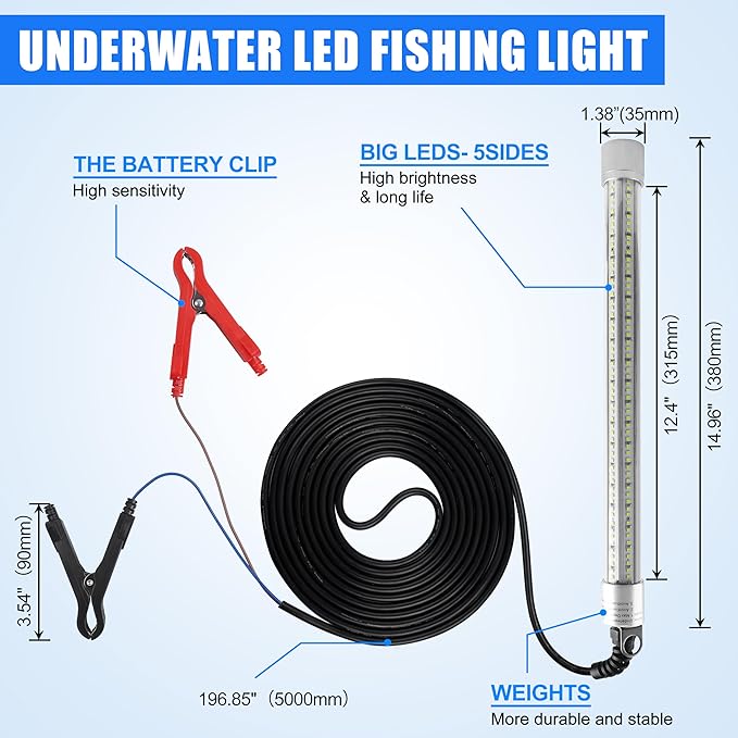 SILANON Underwater Fishing Light Super Bright 40000 Lumens 12V 80W LED Submersible Fishing Light Green Night Fish Attracting Light Waterproof Bait Finder Attractants Boat Lamp for Snook Crappie