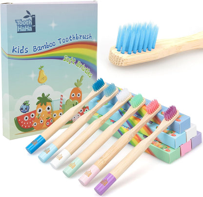 Kids Bamboo Toothbrushes, BPA-Free Soft Bristles, Eco-Friendly Natural Wooden Toddler Toothbrush, 6-Pack Travel Toothbrushes Set for Children( No organal box )