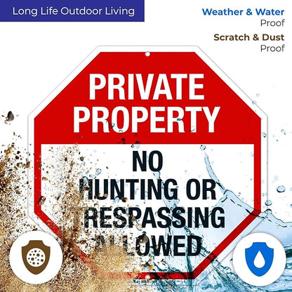 Sigo Signs, Private Property Sign, No Hunting or Trespassing Sign, 12x12 Inches, Rust Free .040 Aluminum, Fade Resistant, Made in USA