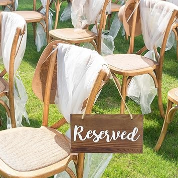 8 PCS Hanging Wooden Reserved Signs Rustic Reserved Seating Signs for Weddings Special Events Reserved Signs for Wedding Chairs Reserved Chair Hanging Sign for Church Pews Restaurant Chairs Doorways