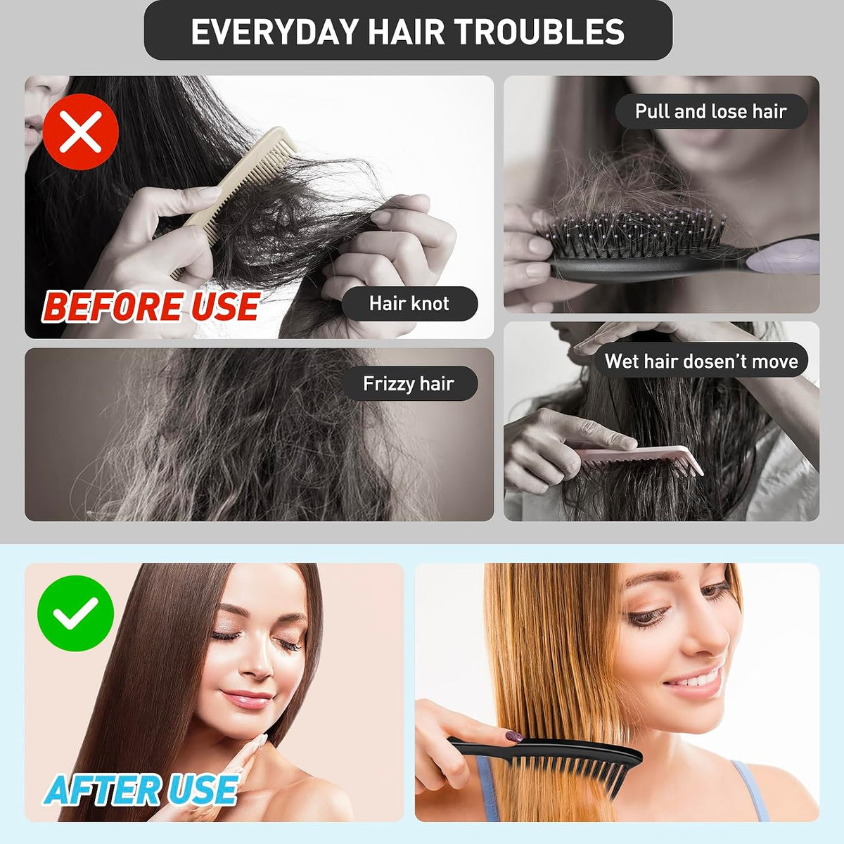 HDAJY Wide Tooth Comb, Large Thickened Hair Comb, Black Shower Combs for Wet Curly Straight Hair, Round Comb Teeth, No Hair Damage