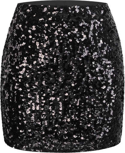Stretchy, bodycon sequin skirt from MANER, perfect for parties, dates, and nights out, with flattering, comfortable fit.