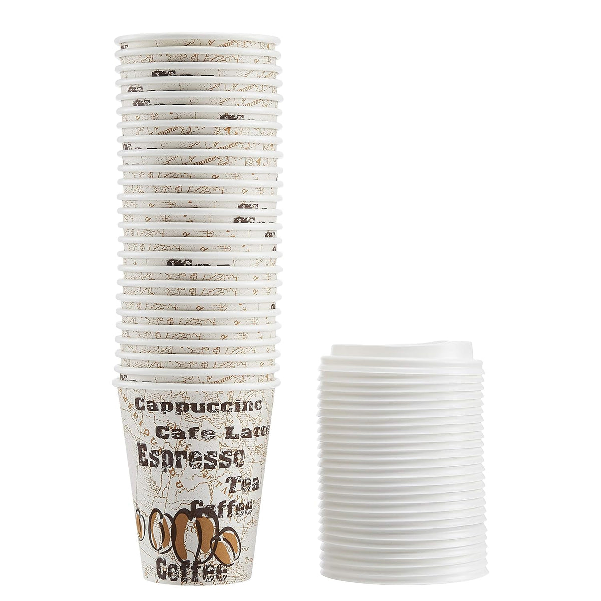 Basics Disposable Hot Paper Coffee Cups with Lids, to Go, Leak-Proof, for Hot and Cold Drinks, 12 oz, 100-Count