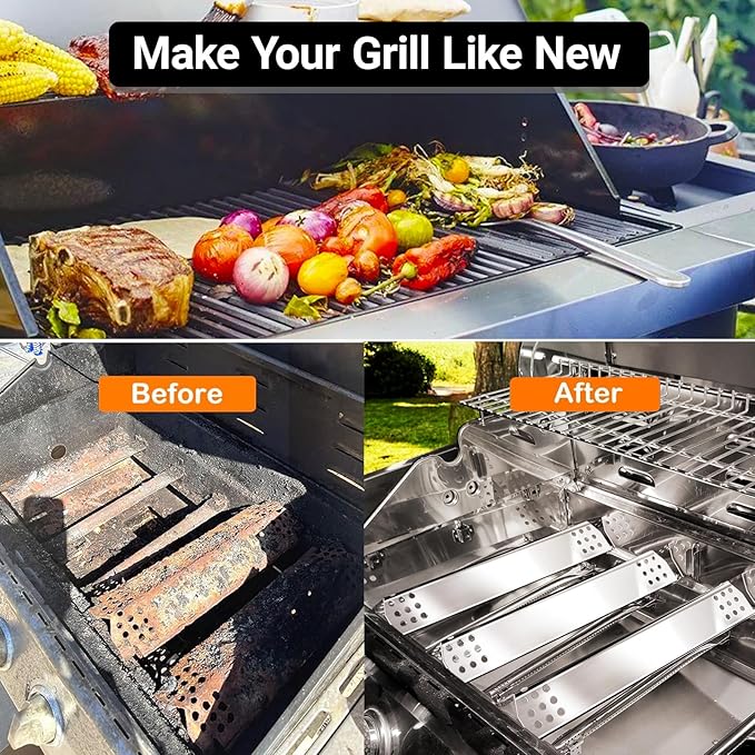Uniflasy Grill Replacement Parts for Nexgrill 720-0882A 720-0925P 720-0925 720-0896B 720-0896C, Stainless Steel Grill Burners Heat Plate Shields Replacement for Nexgrill 5 Burner 720-0882A, 5 Pack