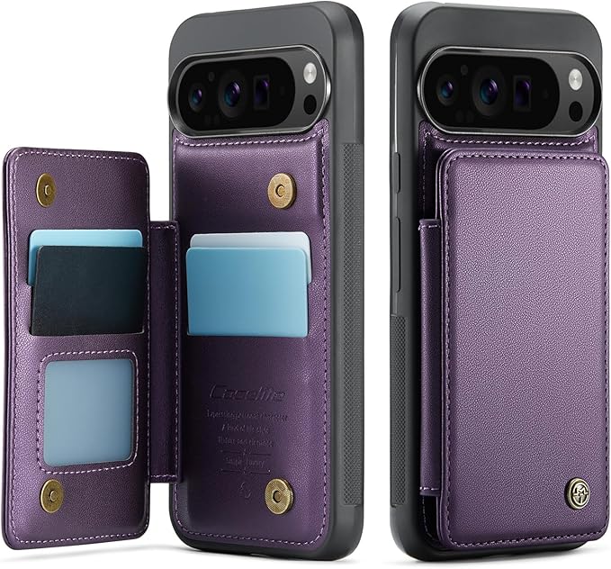 Compatible with Google Pixel 9 Pro XL 5G 6.8" Wallet Case with Card Holder RFID Blocking for Women Men, Double Magnetic Clasp Kickstand Shockproof Phone Case for Pixel 9 Pro XL, Purple