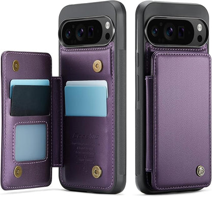 Compatible with Google Pixel 9 Pro XL 5G 6.8" Wallet Case with Card Holder RFID Blocking for Women Men, Double Magnetic Clasp Kickstand Shockproof Phone Case for Pixel 9 Pro XL, Purple