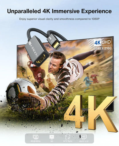 IVANKY 4K Mini DisplayPort to HDMI Adapter, 4K@30Hz Mini DP to HDMI Adapter, Gold-Plated/Braided Thunderbolt 2 to HDMI Compatible with MacBook Air/Pro, Microsoft Surface Pro/Dock, Monitor, Projector