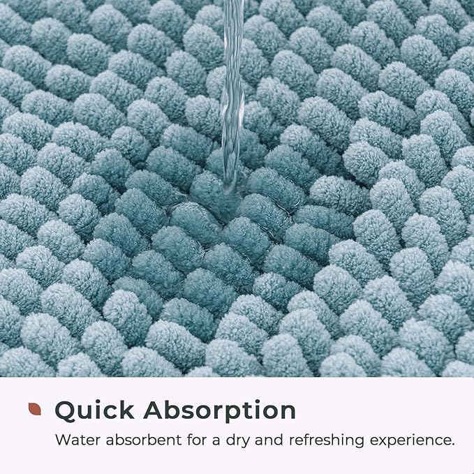FRESHMINT Chenille Bathroom Rugs Mat 24"x17", Non-Slip Bath Mat for Bathroom Floor, Washable Soft Thick Water Absorbent Microfiber Shower Mat, Blue