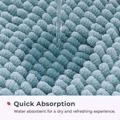 FRESHMINT Chenille Bathroom Rugs Mat 24"x17", Non-Slip Bath Mat for Bathroom Floor, Washable Soft Thick Water Absorbent Microfiber Shower Mat, Blue
